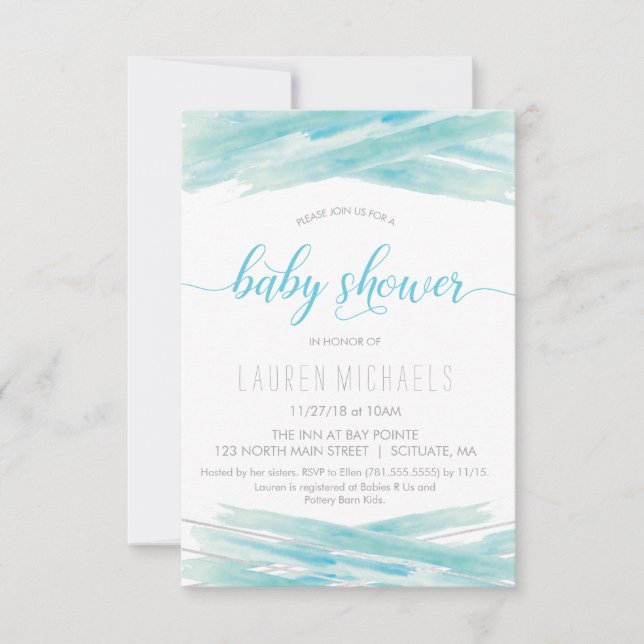 Baby Shower Invitation - Watercolor, Customise (Front)