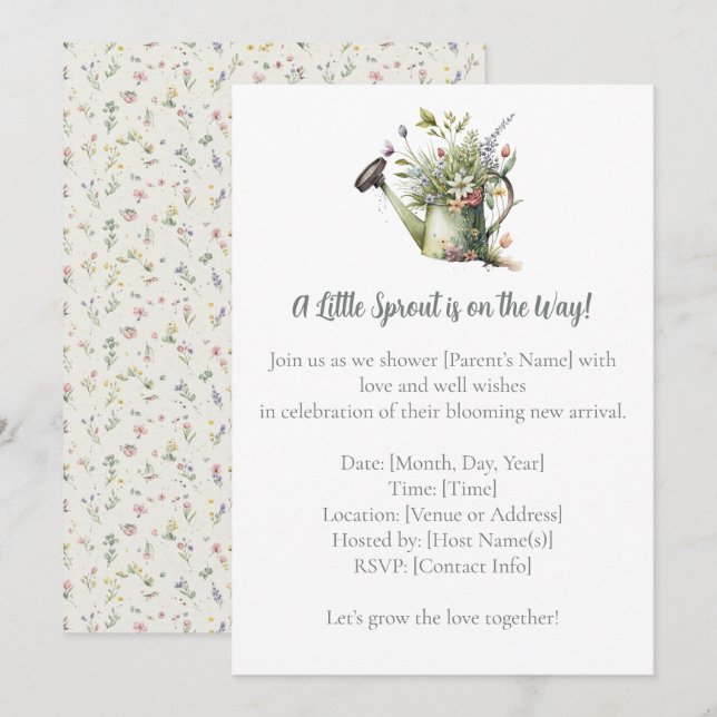 Baby Shower Invitation – Watercolor Garden Sprout (Front/Back)