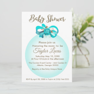  Baby Shower Invitation with a Blue Balloon & Bow