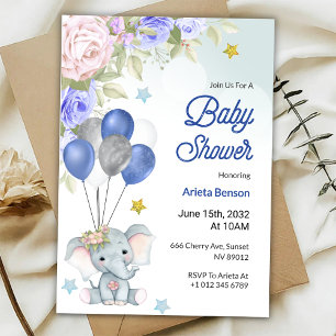 Baby shower invitation with a cute elephant