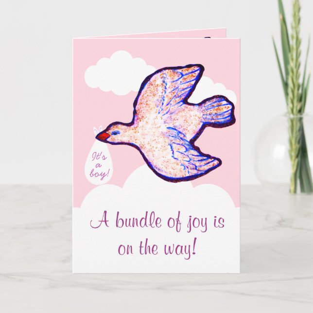 Baby Shower Invitation With Baby Bird On Cloud (Front)