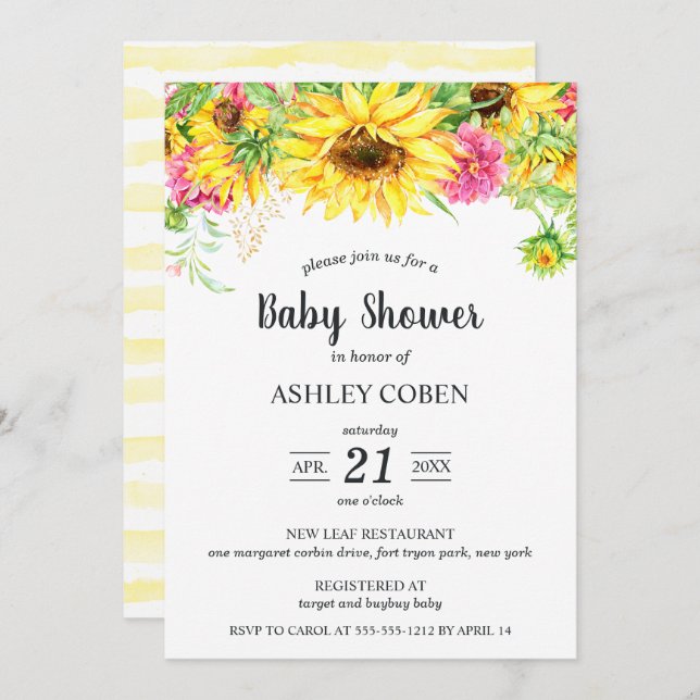 Baby Shower Invitation with Cascading Sunflowers (Front/Back)
