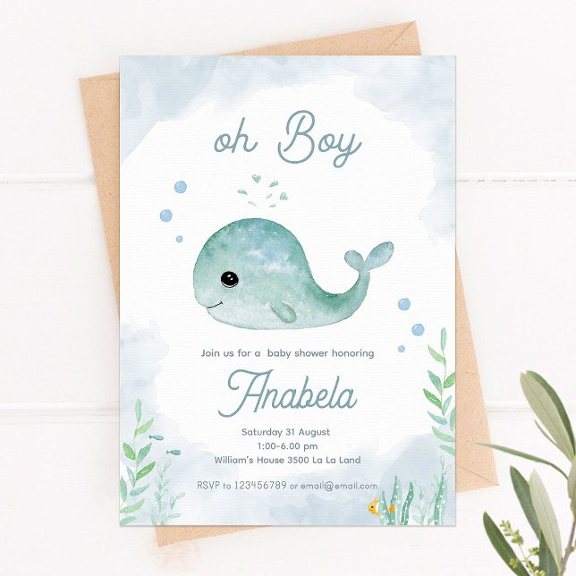 Baby shower invitation with cute baby whale (Creator Uploaded)