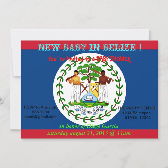 Baby Shower Invitation with Flag of Belise (Front)