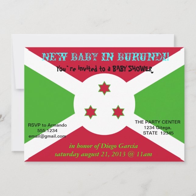 Baby Shower Invitation with Flag of Burundi (Front)
