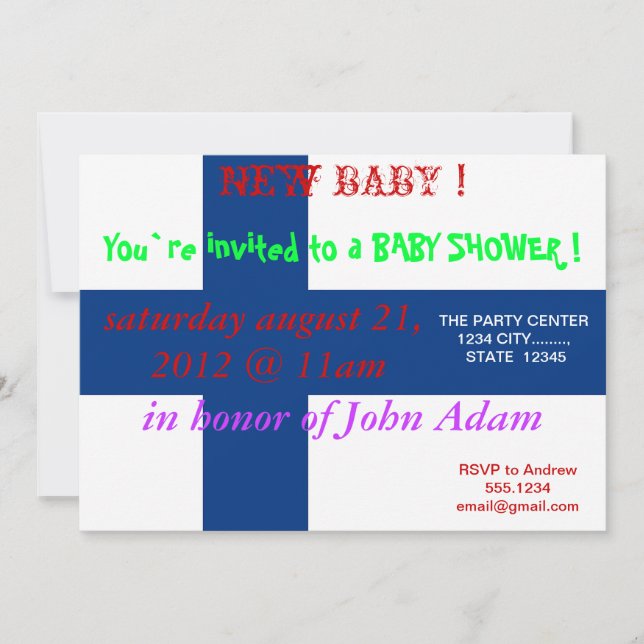 Baby Shower Invitation with Flag of Finland (Front)