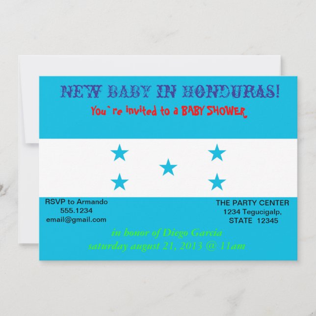 Baby Shower Invitation with Flag of Honduras (Front)