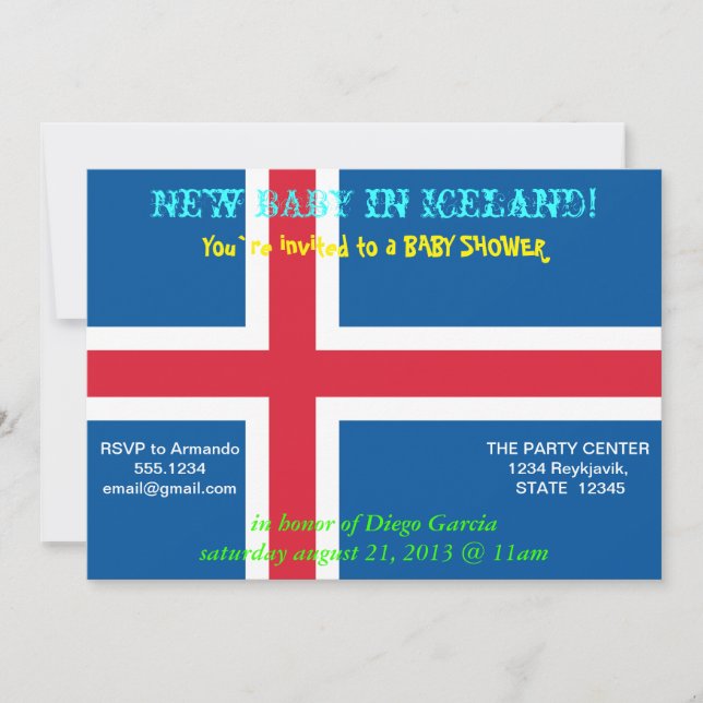 Baby Shower Invitation with Flag of Iceland (Front)