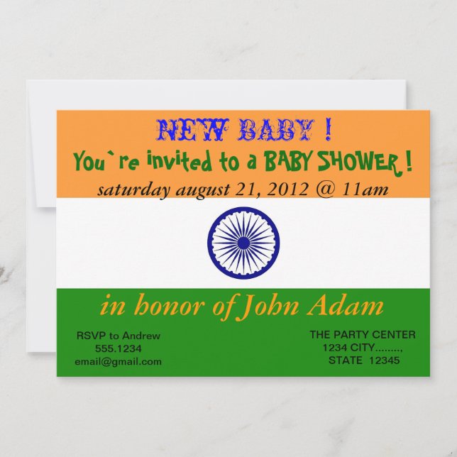 Baby Shower Invitation with Flag of India (Front)