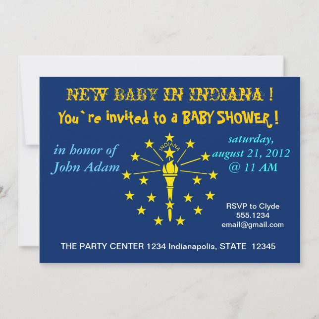 Baby Shower Invitation with Flag of Indiana (Front)