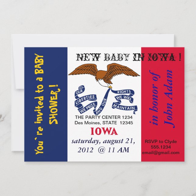 Baby Shower Invitation with Flag of Iowa (Front)