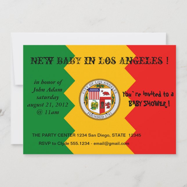 Baby Shower Invitation with Flag of Los Angeles (Front)