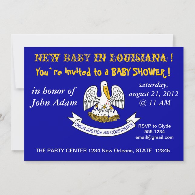 Baby Shower Invitation with Flag of Louisiana (Front)