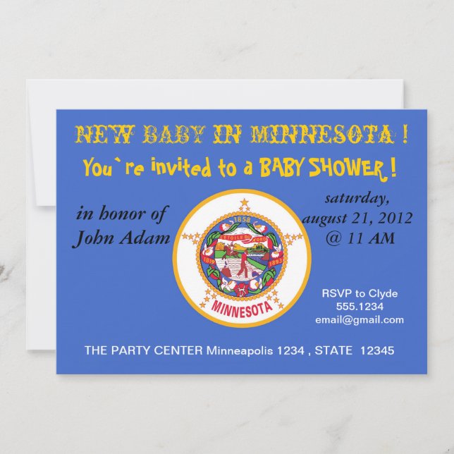 Baby Shower Invitation with Flag of Minnesota (Front)