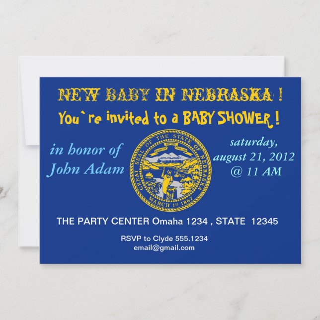 Baby Shower Invitation with Flag of Nebraska (Front)
