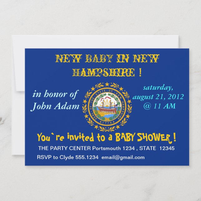 Baby Shower Invitation with Flag of New Hampshire (Front)