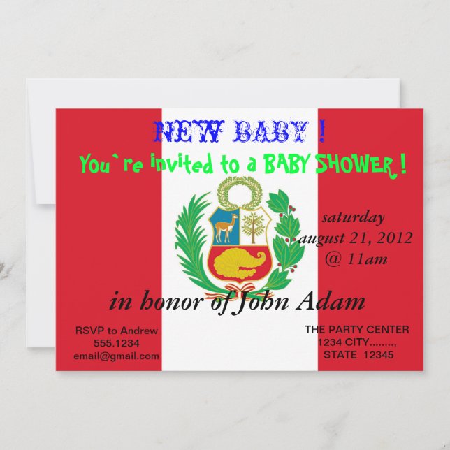 Baby Shower Invitation with Flag of Peru (Front)