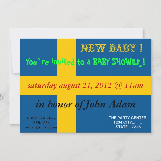 Baby Shower Invitation with Flag of Sweden (Front)