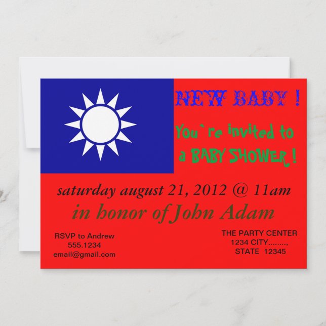Baby Shower Invitation with Flag of Taiwan (Front)