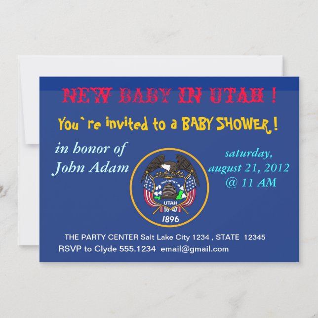Baby Shower Invitation with Flag of Utah (Front)