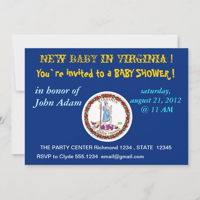 Baby Shower Invitation with Flag of Virginia (Front)