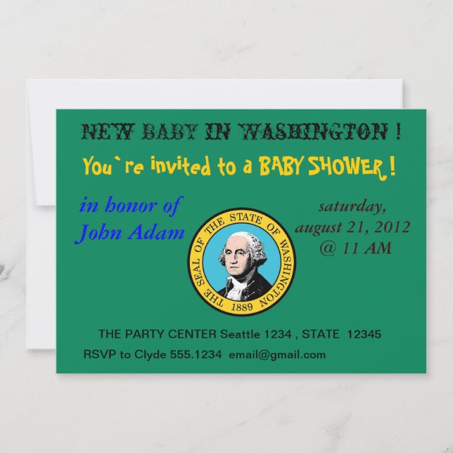 Baby Shower Invitation with Flag of Washington (Front)
