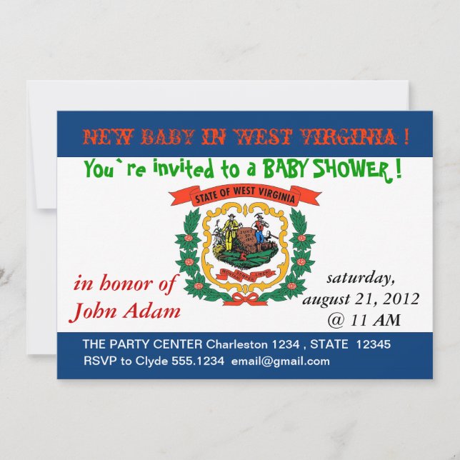 Baby Shower Invitation with Flag of West Virginia (Front)