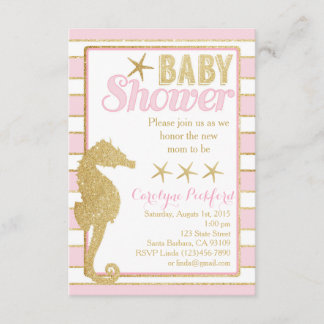 Baby Shower Invitation with Gold Seahorse