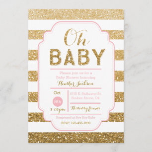 Baby Shower Invitation with Pink and Gold Glitter