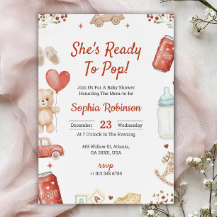 Baby shower invitation with playful teddy bear