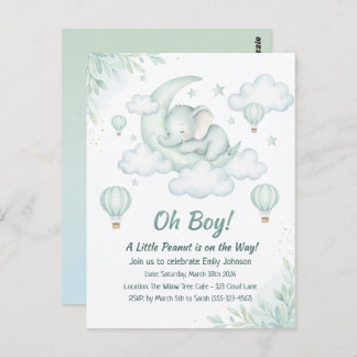 Baby Shower invitation with Sleeping Baby Elephant Postcard