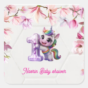 Baby Shower Invitation with Unicorn Square Sticker