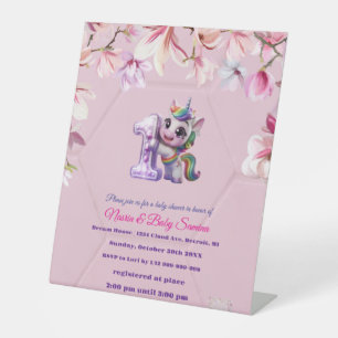 Baby Shower Invitation with Unicorn Theme Pedestal Sign