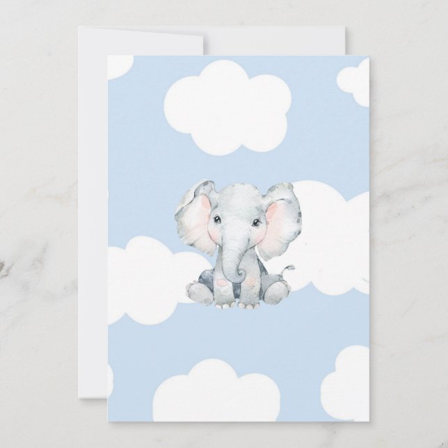 Baby Shower invitation with watercolor elephant (Back)