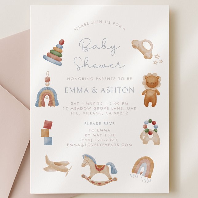 Baby Shower Invitation Wooden Toys – Boho Style fo (Creator Uploaded)