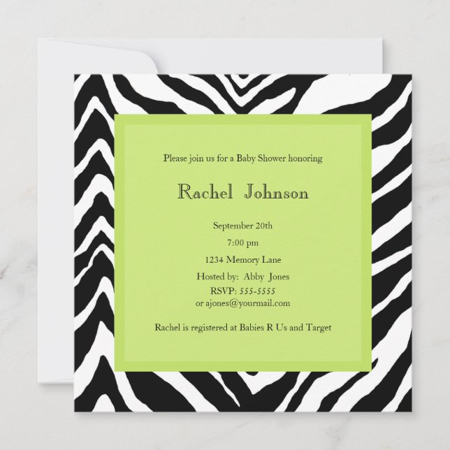 Baby Shower Invitation - Zebra (Front)