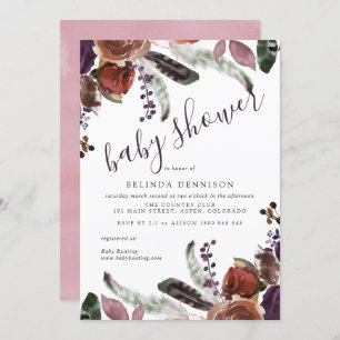 Baby Shower Invitations   Autumn Plum Botanical