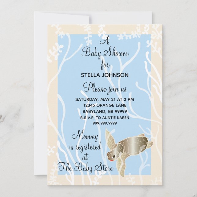 Baby Shower Invitations Cream/Blue Turtle Invite (Front)