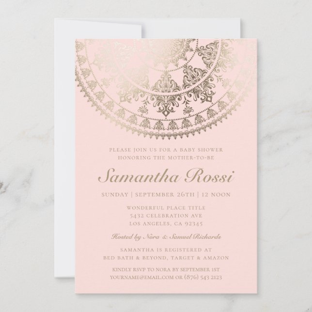 Baby Shower Invitations Gold Foil Custom Colour (Front)