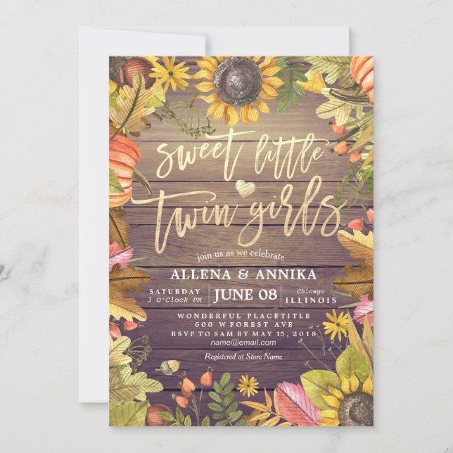 Baby Shower Invitations Sweet Little Twin Girls (Front)