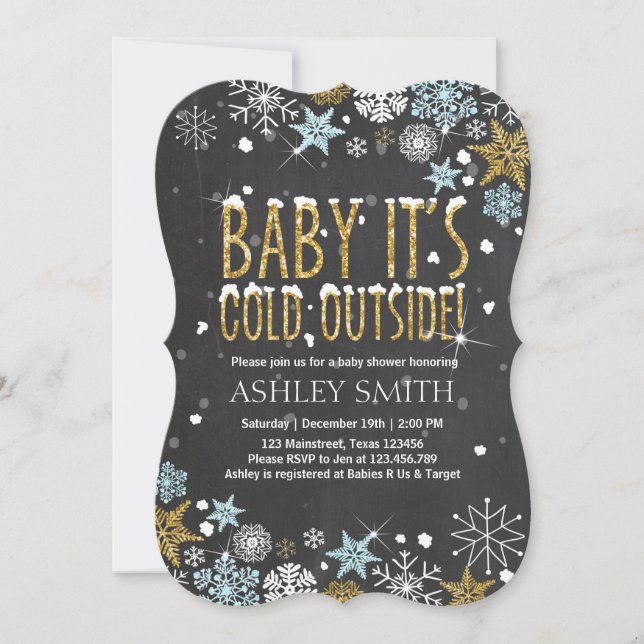 Baby Shower invite Baby it's cold outside Blue (Front)