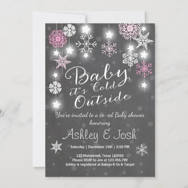 Baby Shower invite Baby it's cold outside Girl (Front)