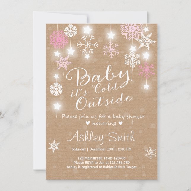 Baby Shower invite Baby it's cold outside Girl (Front)
