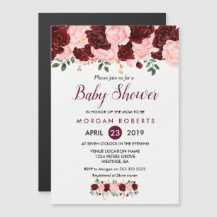 Baby Shower Invite: Blush Pink Burgundy Floral Magnetic Invitation