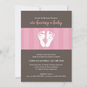 BABY SHOWER INVITE cute heart footprints feet pink