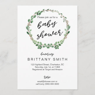 Baby Shower Invite Greenery Wreath