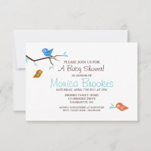 Baby Shower Invite Little Birdie Boy White