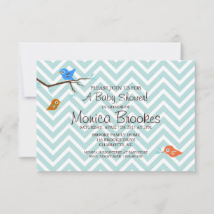 Baby Shower Invite Little Birdie Chevron