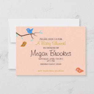 Baby Shower Invite Little Birdie Peach