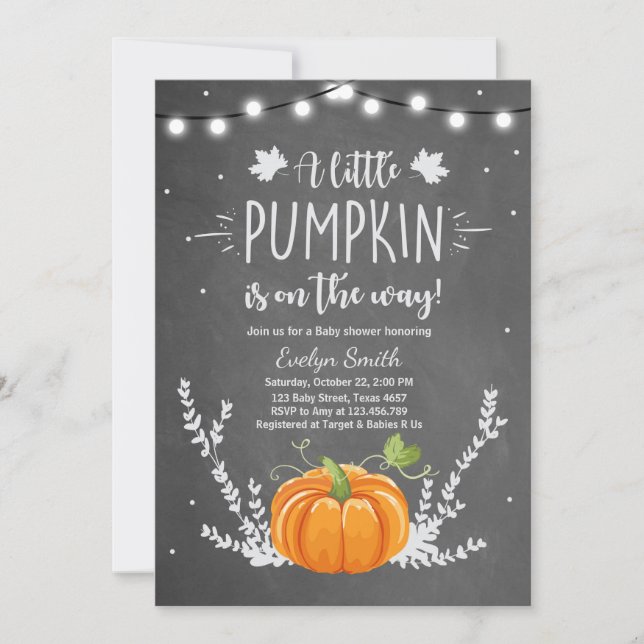 Baby Shower invite Little Pumpkin Fall Chalk (Front)